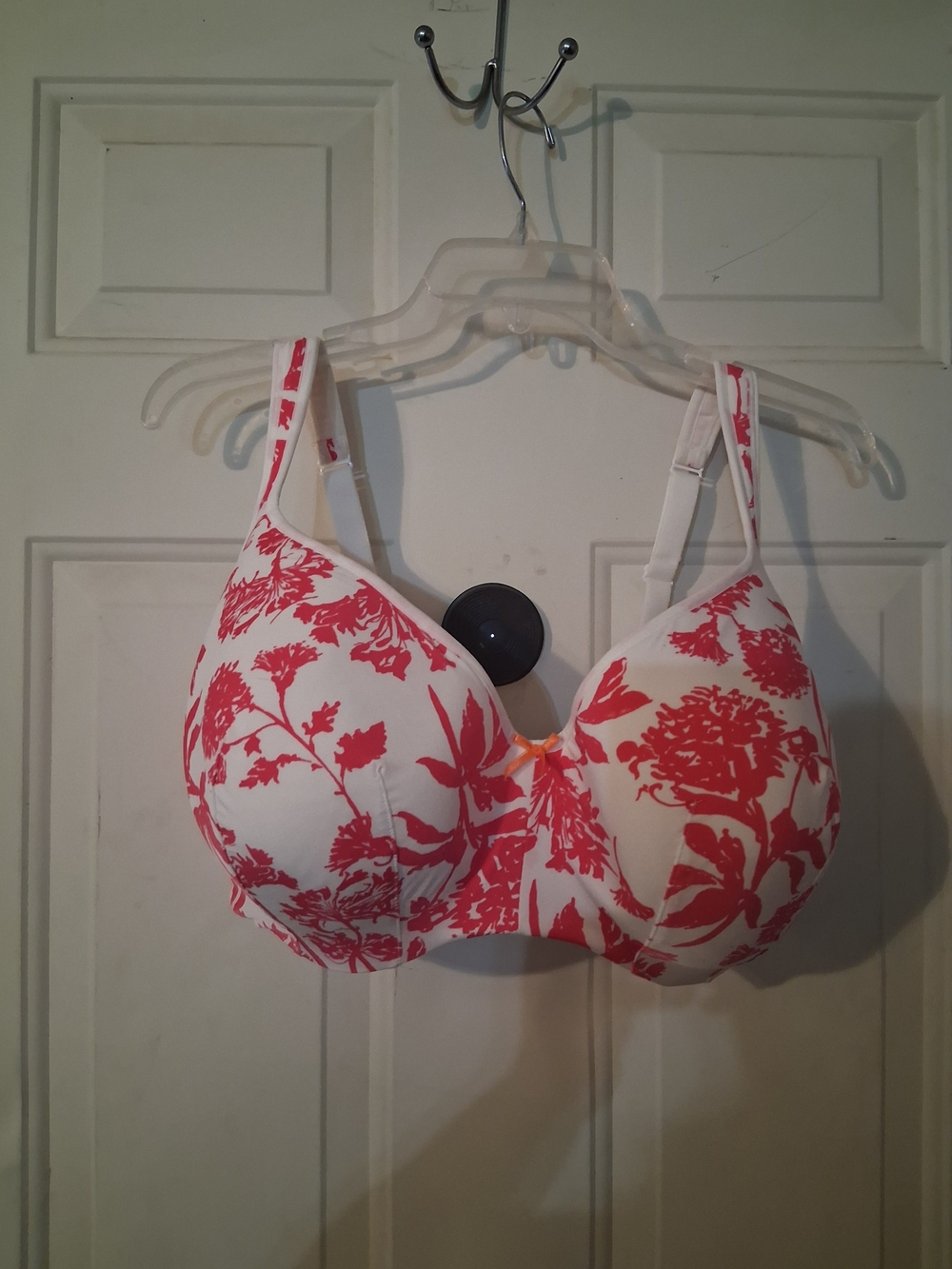 Cacique White and Coral Floral Full Coverage Bra